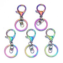 Honeyhandy Rack Plating Rainbow Color Alloy Split Key Rings, Keychain Clasp Findings, with Lobster Claw Clasps and Swivel Clasps, Cadmium Free & Nickel Free & Lead Free, 69mm