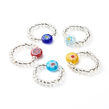 Honeyhandy Sunflower Handmade Millefiori Glass Beads Finger Ring for Kid Teen Girl Women, Transparent Glass Seed Beads Ring, Mixed Color, US Size 8(18.1mm)