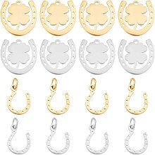 DICOSMETIC 24pcs 2 Style 2 Colors Horseshoe Charms Stainless Steel Four Leaf Clover Charms Clover and Horseshoe Charms U Shaped Charms Horse Strirrup Lariat Pendant for Jewelry Making,Hole:1.5mm