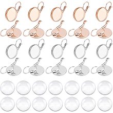 DICOSMETIC 32 Sets 14mm Tray Rose Gold and Stainless Steel Color Leverback Earring Hooks Bezel Tray Earring Settings Flat Round Earring Findings with Cabochons for Jewelry Making,Pin:0.8mm