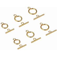 PandaHall Elite 15 Sets 3 Sizes 304 Stainless Steel Round Toggle Clasps Connectors for Bracelet Necklace Jewelry Making Golden