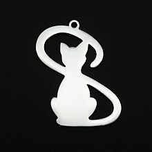 Honeyhandy 201 Stainless Steel Pendants, Laser Cut, Cat Shape, Stainless Steel Color, 30x18x1mm, Hole: 1.6mm