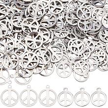 SUNNYCLUE 1 Box 200Pcs Peace Charms Peace Sign Charm 2 Sizes Stainless Steel Peace Symbol Charms Flat Round Hollow Metal Charms for Jewelry Making Charm DIY Necklace Bracelet Earring Adults Craft