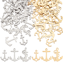 Unicraftale 60Pcs 6 Style 304 Stainless Steel Charms, Laser Cut, Anchor, Golden & Stainless Steel Color, 15~18x11~13x1mm, Hole: 1.2~1.4mm, 10pcs/style