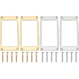 FINGERINSPIRE 4 Pcs Flat Metal Humbucker Pickup Mounting Ring Set Gold & Sliver Bridge Neck Pickups Cover Frame with Screws Replacement Alloy Humbucker Cover Part for Electric Guitar or Precision Bass