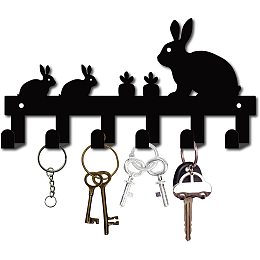 GORGECRAFT Key Holder Cast Iron Wall Hanger Coat Rack Wall Mounted Rabbit Home Decorative with 6 Hooks for Jewelry Keys Hat Backpack Clothes Pet Leash Umbrella Organizer, Black