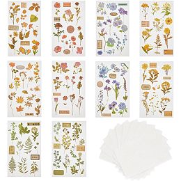 SUPERFINDINGS 5 Sets 10 Styles Vintage Rub on Transfers Stickers Scrapbook Floral Decorative Stickers Set with Transfer PET Stickers and Cotton Linen Flowers Scrapbooking Stickers for Paper, Fabric