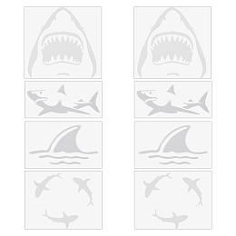 Gorgecraft 8 Sheets 4 Styles PET Waterproof Car Stickers, Self-Adhesive Decals, for Vehicle Decoration, Shark Pattern, White, 60~90x89~118x0.1mm, 2 sheets/style