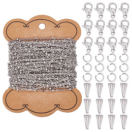 SUNNYCLUE DIY Chain Necklaces Making Kits, Including 304 Stainless Steel Cable Chains & Lobster Claw Clasps & Open Jump Rings & Snap on Bails, Stainless Steel Color