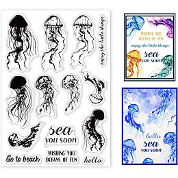 GLOBLELAND Go to Beach Clear Stamps Layered Jellyfish Blessings Words Silicone Clear Stamp Seals for Cards Making DIY Scrapbooking Photo Journal Album Decoration