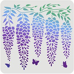 FINGERINSPIRE Wisteria Stencils Template 11.8x11.8inch Plastic Flowers Drawing Painting Stencils Flower Butterfly Wall Stencils Reusable Stencils for Painting on Wood, Floor, Wall and Tile