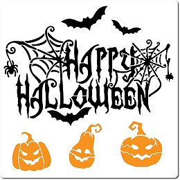 GORGECRAFT Large Happy Halloween Stencils 12x12 Inch Reusable Bats Stencil Spider Web Template Signs Pumpkin Decoration for Painting on Wood Wall Scrapbook Card Floor Canvas and Tile Drawing