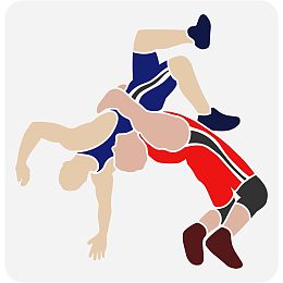 FINGERINSPIRE Wrestler Men Stencil 11.8x11.8 inch Plastic PET Sports Themed Drawing Stencil Reusable Hollow Out Wrestling Craft Stencil for Photo Album, Canvas Bag, Wall, Tile, Gym Decoration