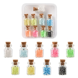 720Pcs 9 Color Luminous Transparent Glass Seed Beads, with 9Pcs Glass Bottles, Mixed Color, 3.5x1.6mm, Hole: 1mm, 80Pcs/color