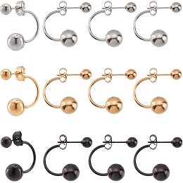 UNICRAFTALE 12pcs 3 Colors C-Shape with Ball Earrings Hypoallergenic Stainless Steel Stud Earrings Round Earrings Posts with Ball Ear Nuts 21mm Long