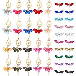 CHGCRAFT 40Pcs 20 Styles Rhinestone Dragonfly Charms Rhinestone Ballerina Charms Alloy Resin Big Pendants for Necklace Bracelet Earring Ramadan Making Keychain Crafts, Golden & Silver