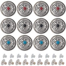 GORGECRAFT 1 Box 12PCS Screw Back Buttons 3 Colors 1 Inch Turquoise Coin Navajo Concho Buttons Cat Eye Engraved Metal Buttons Replacement Vintage Flower Pattern Alloy Buckle for DIY Leather Craft