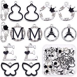 SUNNYCLUE 1 Box 35Pcs 7 Style Alloy Pearl Rhinestone Charms Black Enamel Pin Butterfly Letter E M Star Charm Bulk for Jewellry Making Charms DIY Craft Bracelet Necklace Earring Supplies Accessories