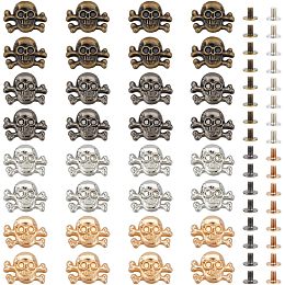 WADORN 4 Colors Skull Alloy Rivets Set, 32 Sets Metal Punk Skull Rivets Set for Purse Handbag Shoes Punk Rock Leather Craft Clothes Belt DIY Leather Craft Making