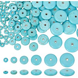 NBEADS 180 Pcs 6 Sizes Synthetic Turquoise Beads, Flat Round/Disc Gemstonne Beads Smooth Loose Stone Beads Spacer Beads for DIY Crafts Necklace Bracelet Jewelry Making