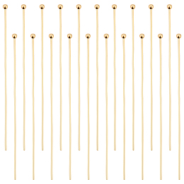 Beebeecraft 100Pcs Brass Ball Head Pins, Real 18K Gold Plated, 50x0.8mm, 20 Gauge, Head: 2mm