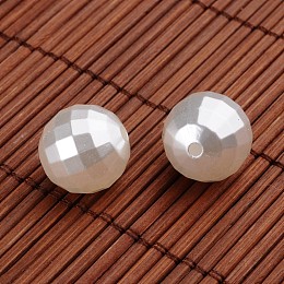 Honeyhandy Faceted Round Acrylic Imitation Pearl Beads, White, 16mm, Hole: 2mm, about 200pcs/500g