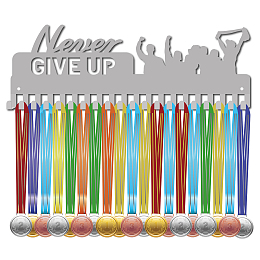 CREATCABIN Fashion Iron Medal Hanger Holder Display Wall Rack, 20 Hooks, with Screws, Word Never Give Up, Human Pattern, 137x400mm, Hole: 5mm