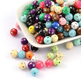 Honeyhandy Opaque Acrylic Beads, Metal Enlaced, Round, Mixed Color, 8mm, Hole: 2mm, about 2300pcs/500g