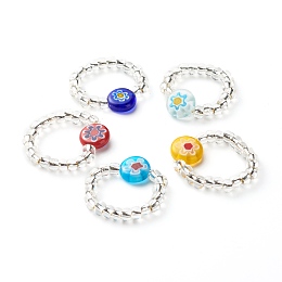 Honeyhandy Sunflower Handmade Millefiori Glass Beads Finger Ring for Kid Teen Girl Women, Transparent Glass Seed Beads Ring, Mixed Color, US Size 8(18.1mm)