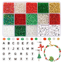 PandaHall Elite Christmas Theme DIY Beads Jewelry Making Finding Kit, Including 169g Round Seed & Acrylic Letter Beads, Mixed Color, 3~7x3~4