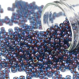 TOHO Round Seed Beads, Japanese Seed Beads, (381) Inside Color Aqua/Oxblood Lined, 8/0, 3mm, Hole: 1mm, about 1110pcs/50g