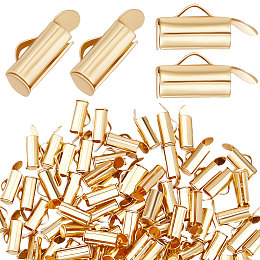 Beebeecraft 1 Box 100Pcs Slide On End Clasp Tubes 18K Gold Plated Stainless Steel Slider End Clasps Tubes Crimp End Tube for Necklace Bracelet Jewellery Making