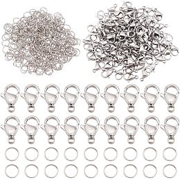 PandaHall Elite 100pcs 304 Stainless Steel Lobster Claw Clasps, Metal Lobster Clasps for Jewelry Making with 300pcs 5mm Open Jump Rings Necklace Clasps and Closures for DIY Bracelet Earrings Crafts