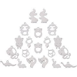 SUNNYCLUE 1 Box 10 Styles Stainless Steel Animal Charms Rabbit Fox Dog Pendants Bear Cat Animals Charm in Bulk Jewelry Accessories for Women Beginners DIY Earring Necklace Bracelet Making Crafts