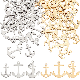 Unicraftale 60Pcs 6 Style 304 Stainless Steel Charms, Laser Cut, Anchor, Golden & Stainless Steel Color, 15~18x11~13x1mm, Hole: 1.2~1.4mm, 10pcs/style