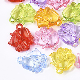 Honeyhandy Transparent Acrylic Pendants, Rose, Mixed Color, 28x25x8.5mm, Hole: 3mm, about 215pcs/500g