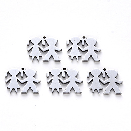 Honeyhandy 304 Stainless Steel Charms, Laser Cut, Brother and Sister, Stainless Steel Color, 13x15x1mm, Hole: 1mm