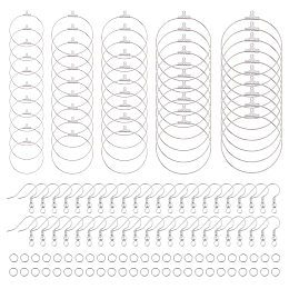 Unicraftale Ring 304 Stainless Steel Wire Pendants, Hoop Earring Findings, with Earring Hooks and Jump Rings, Stainless Steel Color, 21 Gauge, 25~49.5x21.5~46x0.7mm, Hole: 1mm, 150pcs/box