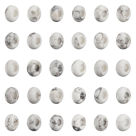 NBEADS Natural Howlite European Beads, Large Hole Beads, Rondelle, 14x8mm, Hole: 6mm, 30pcs/box