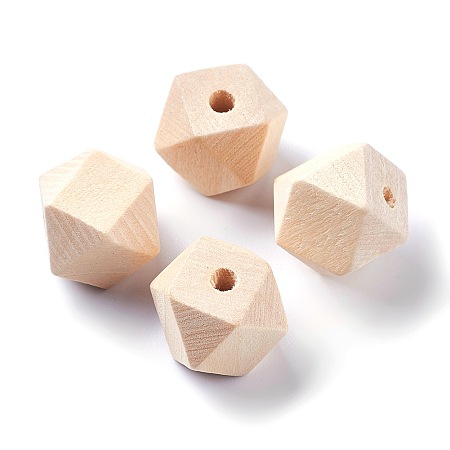 Faceted Unfinished Wood Beads, Natural Wooden Beads, Polygon, PapayaWhip, 13.5x14mm, Hole: 3mm; 120pcs/bag