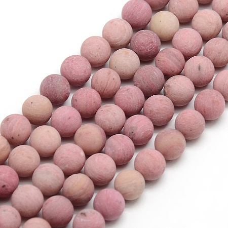 ARRICRAFT Frosted Natural Rhodonite Round Bead Strands, 4mm, Hole: 1mm, about 85~90pcs/strand, 14.9~15.6 inches