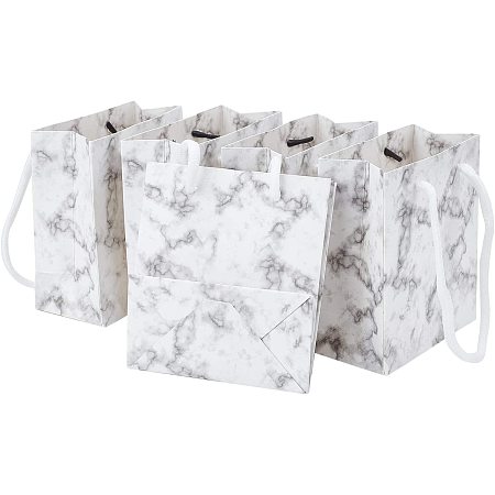 BENECREAT 12 Pack 4.7x4.3x2.2 Inches Rectangle Marble White Paper Gift Shopping Bags with Handle for Christmas Anniversaries, Weddings, Birthdays Jewelry Gift Packing