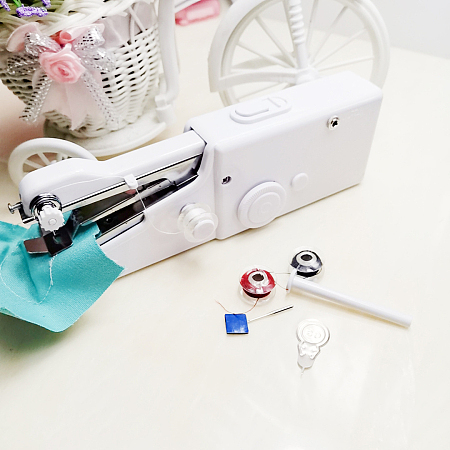 Arricraft Hand Sewing Machine, Portable Multi-Function Home Assistant, Mini Handheld Cordless Portable Sewing Machines, For Repairing Garment Fabrics Curtains Leather, White, 210x65x35mm