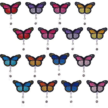 NBEADS 16 Pcs 8 Colors Butterfly Badge Reels, Name Tag Holder Reels with Alligator Clips Decorative Badge Holders Retractable Badge Reel Holders ID Badge Reel for Nurses Volunteers Students Teachers