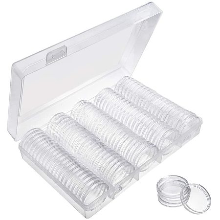 BENECREAT 30mm Round Coin Capsules Coin Holder Case with 6 Sizes(18mm/20mm/22mm/25mm/28mm/30mm) Protect Gaskets for Coin Collection Supplies(100pcs)