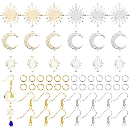 arricraft 24 Pcs Earring Making Kit, Brass Links Pendants Connector Sun Star Moon Jewelry Charms with Brass Earring Hooks Jump Rings for DIY Earring Connector Craft Accessories