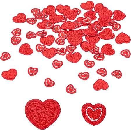 FINGERINSPIRE 100 Pcs Red Heart Iron/Sew on Appliques 2 Style Mini Heart Patches for Clothing Heart Shape Embroidered Patches Red Valentine's Decoration Patches for Clothes Dress Hat Pants Shoes