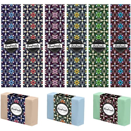 PandaHall Elite 9 Styles Flower Wrap Paper Tape for Homemade Soap, 90pcs Floral Soap Wrapper Vertical Soap Paper Tag Soap Sleeves Covers Lables for Soap Bar Packaging, 8.2 Inch / 21cm Long