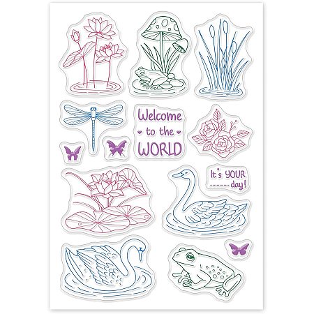 GLOBLELAND Summer Style Silicone Clear Stamps with Butterfly Dragonfly Frog Lotus Swan for Card Making DIY Scrapbooking Photo Album Decorative Paper Craft,6.3x4.3 Inches