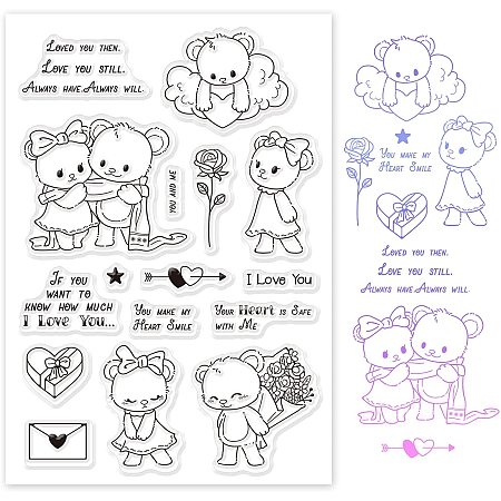 GLOBLELAND Bears Silicone Clear Stamps Rose Gift Box I Love You Transparent Stamps for Christmas Birthday Valentine's Day Cards Making DIY Scrapbooking Photo Album Decoration Paper Craft